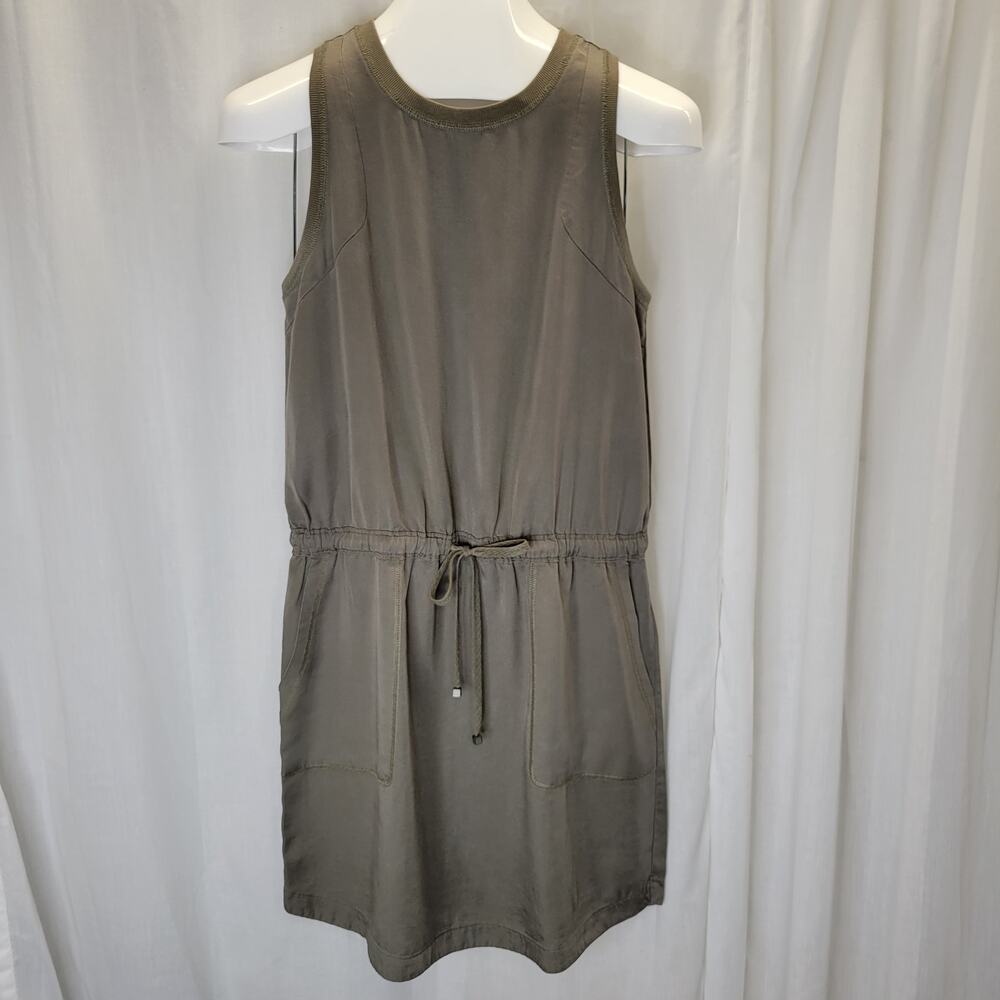 Lou & Grey Olive Green Gray Lyocell Dress with Drawstring Waist, S